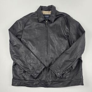 Daniel Cremieux Jacket Mens 2XL Black Lambskin Leather Bomber Full Zip Lined